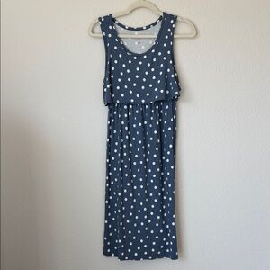 Isabel Maternity Nursing Dress Navy Polka Dot Tank Midi Breastfeeding